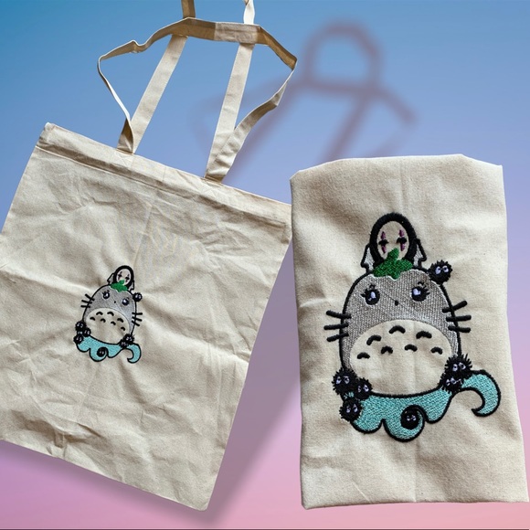 Cute kawaii style Totoro, kaonashi and susuwatari light weight 6oz tote bag - Picture 7 of 10